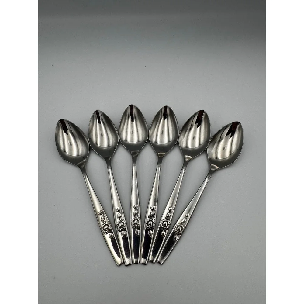 6 Vintage Oneida 1881 Rogers Our Rose Stainless Oval Soup Tablespoons S.S.S.